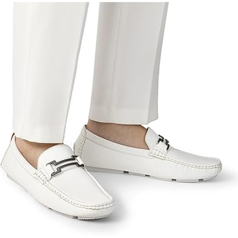 Bruno Marc Mens Size 10 White Faux Leather Driving Loafers Casual Slip On Shoes
