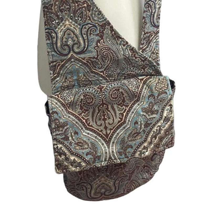 Handmade Cotton Blend Brown Blue Paisley Crossbody Handbag Bag Purse Satchel