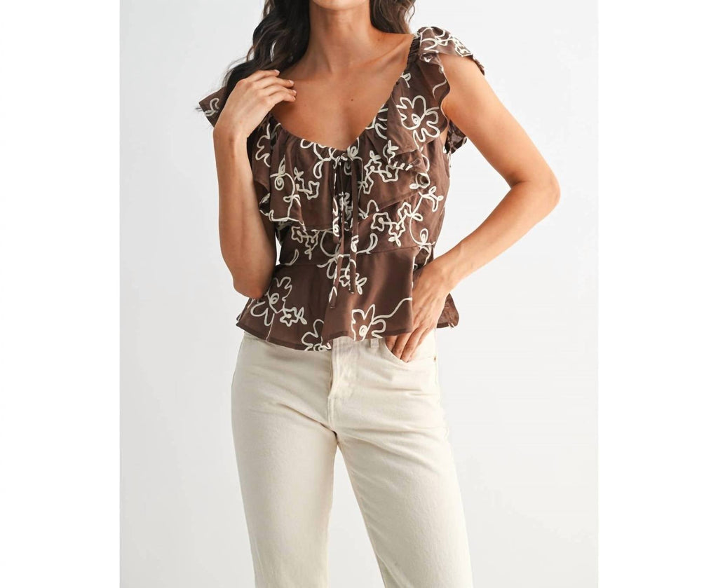 Kait Embroidered Floral Ruffle Blouse