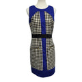 Beige Eci Size 8 Sleeveless Houndstooth Acrylic Career Knee Length Sheath Dress