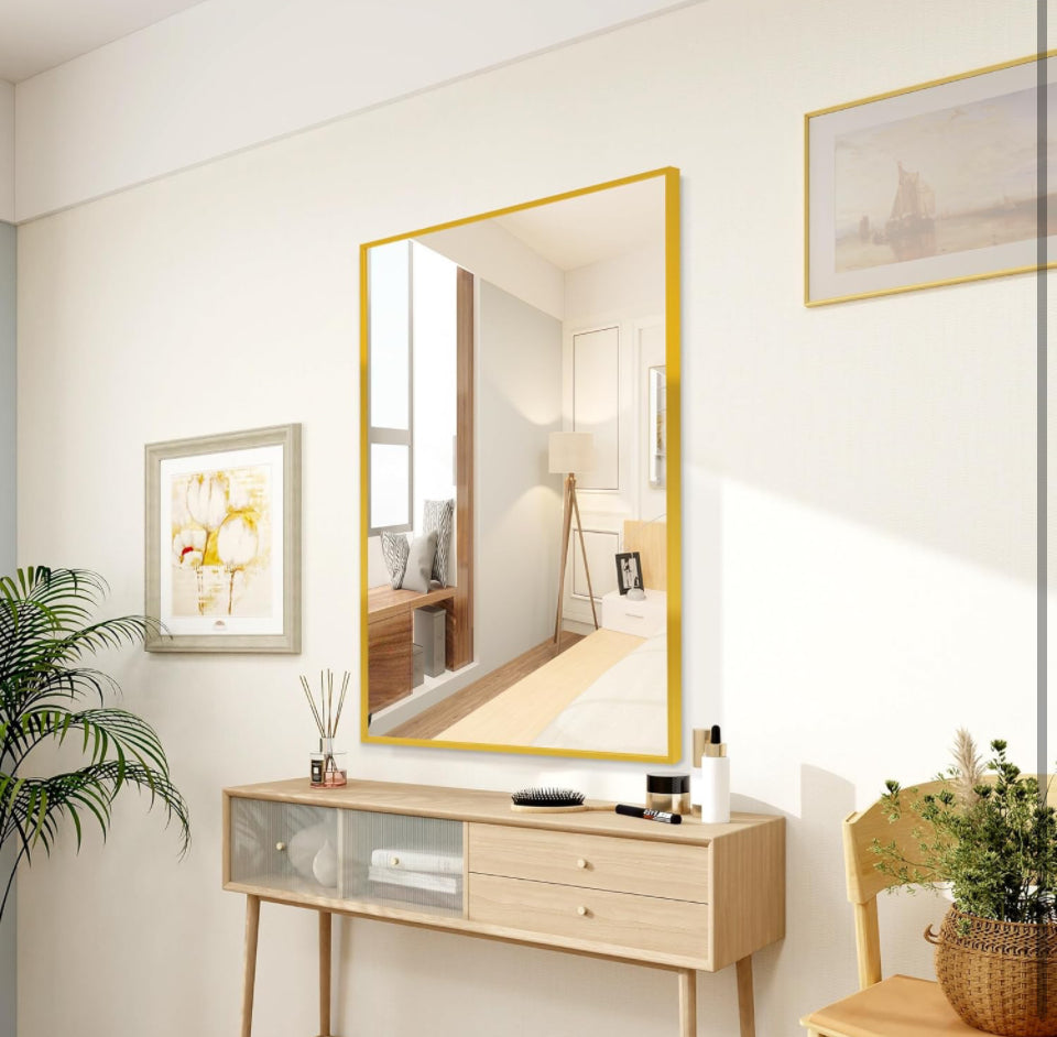 FANYUSHOW Rectangular Wall Mirror with Gold Metal Frame, 24X36 Inch Rectangle Mirror, Gold Bathroom Vanity Mirror Farmhouse, Anti-Rust, Tempered Glass
