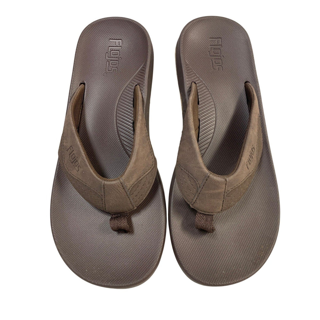 Flojos Mens Size 10 Brown Sandals Flip Flop Thong Slip On Round Toe Shoes