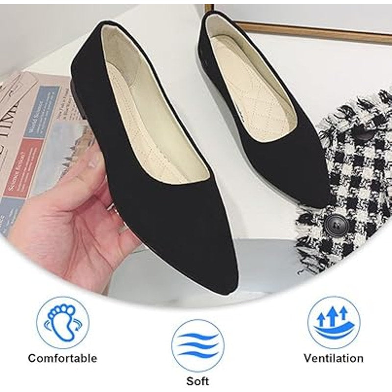 New Padgene Womens Size 11 Black Faux Suede Point Toe Slide On Ballet Flat Shoes