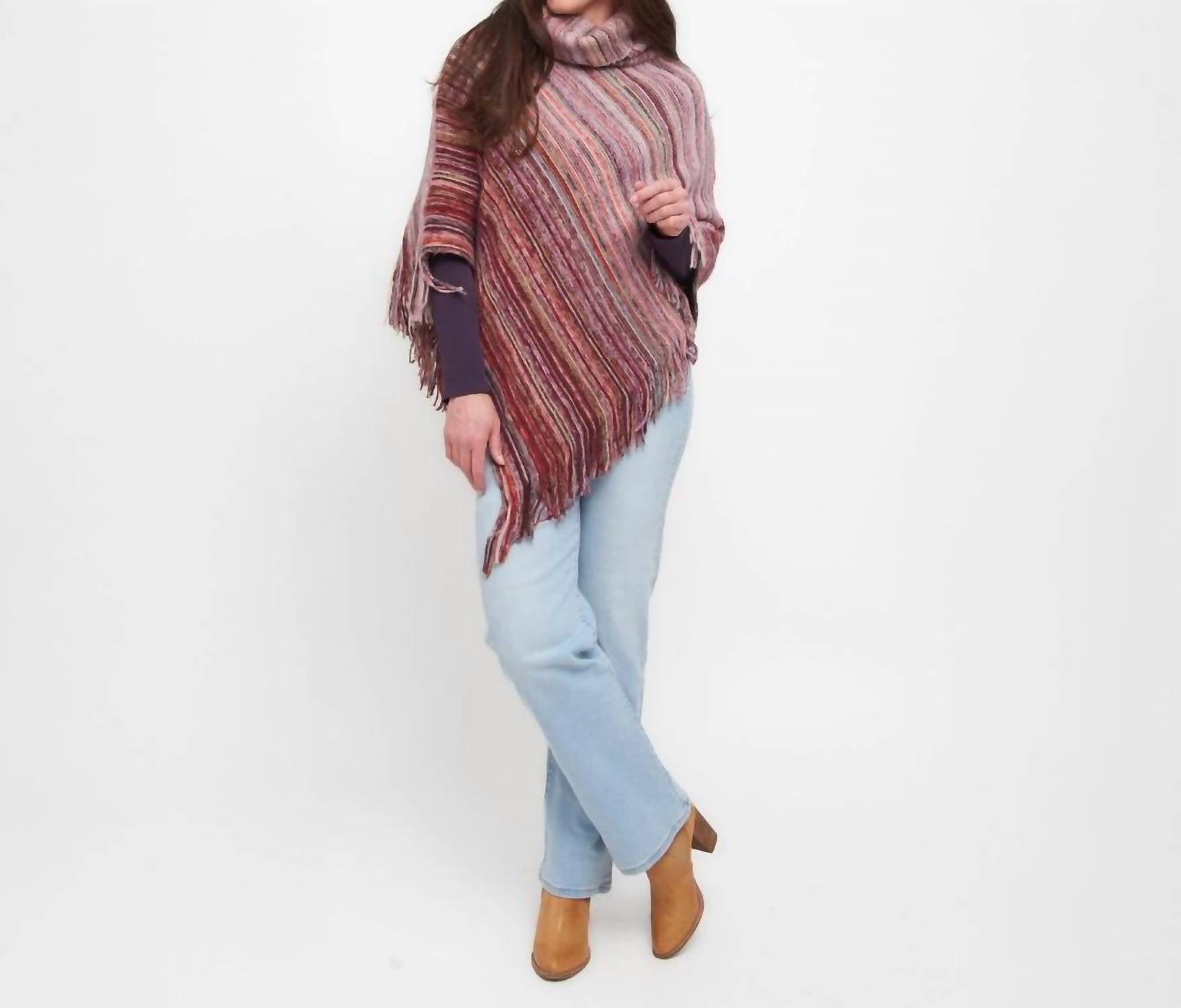 Tiya Striped Funnel Neck Poncho