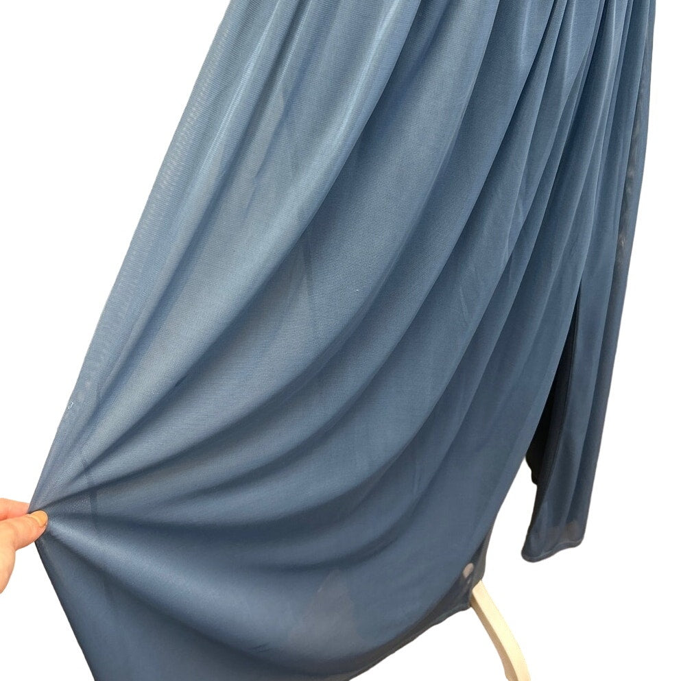 David's Bridal Womens Size 0 One Shoulder Lacy Blue Long Bridesmaid's Dress