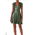 Badgley Mischka Size 8 Green Emerald Sequin Natasha Short Sleeve Mini Dress