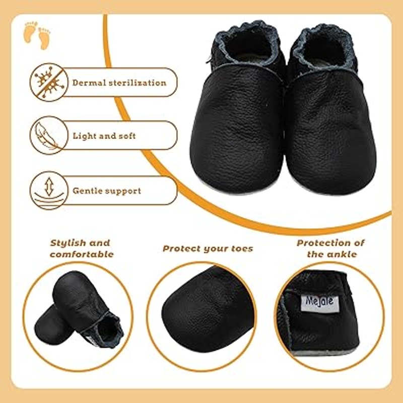 Mejale Baby Infant Size 6-12 Mos Black Slip On Soft Sole Leather Moccasins Shoes