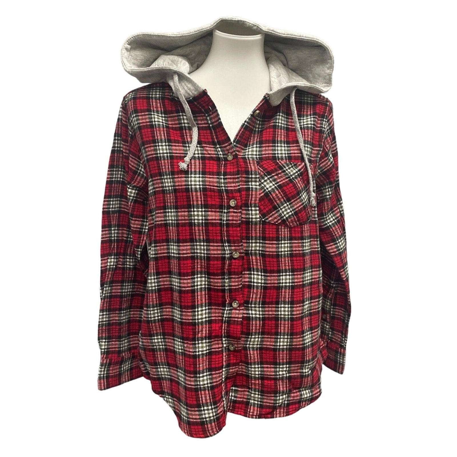 New Hand Printed Womens Medium Hangover Hoodie Long Sleeve Plaid Flannel Hoodie
