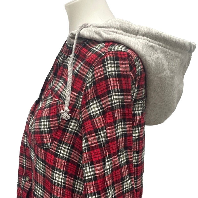 New Time and Tru Womens Small Long Sleeve Plaid Flannel Cotton Blend Hoodie