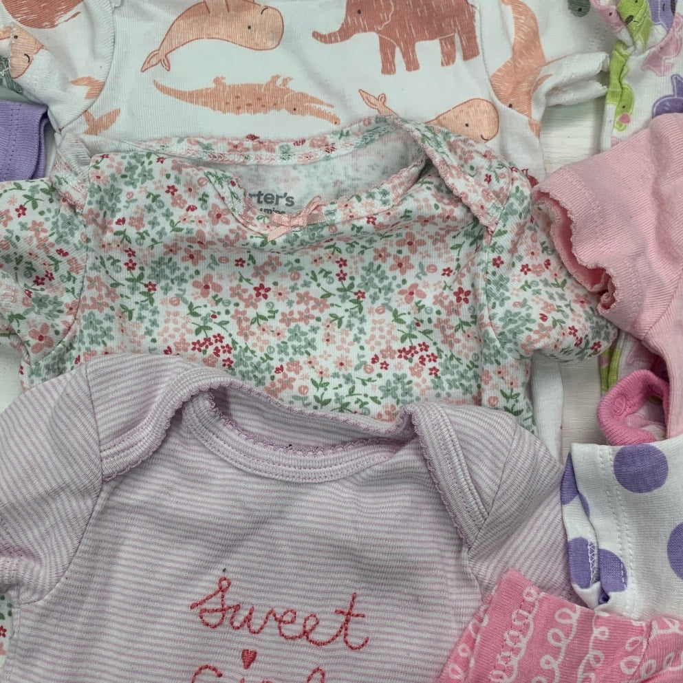 10 Baby Girls 3-6 Months Short Sleeve One Piece Snap Shut Sleepers Clothes Lot