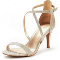 Dream Pairs Womens Size 6.5 Gold Glitter Open Toe 3" Heel Ankle Strap Shoes