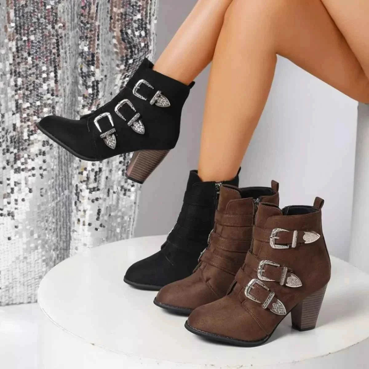Trendy Ankle Boots : With Sliver Buttons