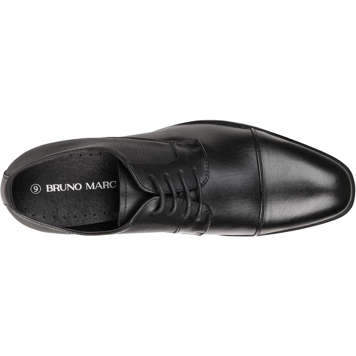 Bruno Marc Mens Size 7 Black Lace Up Faux Leather Small Heel Oxford Dress Shoes