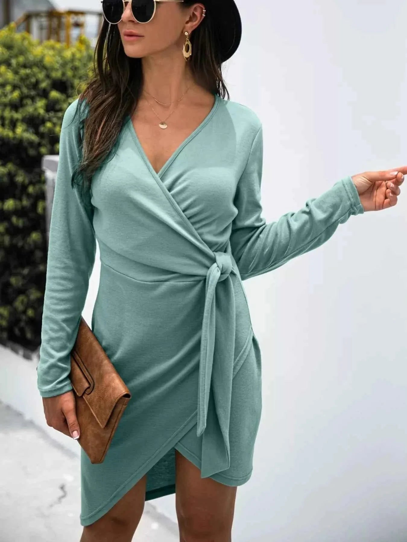Surplice Long Sleeve : Side Tie Dress
