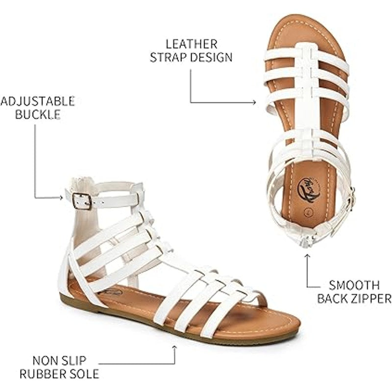 New Trary Womens Size 10 White Faux Leather Gladiator Strap Flat Sandal Shoes