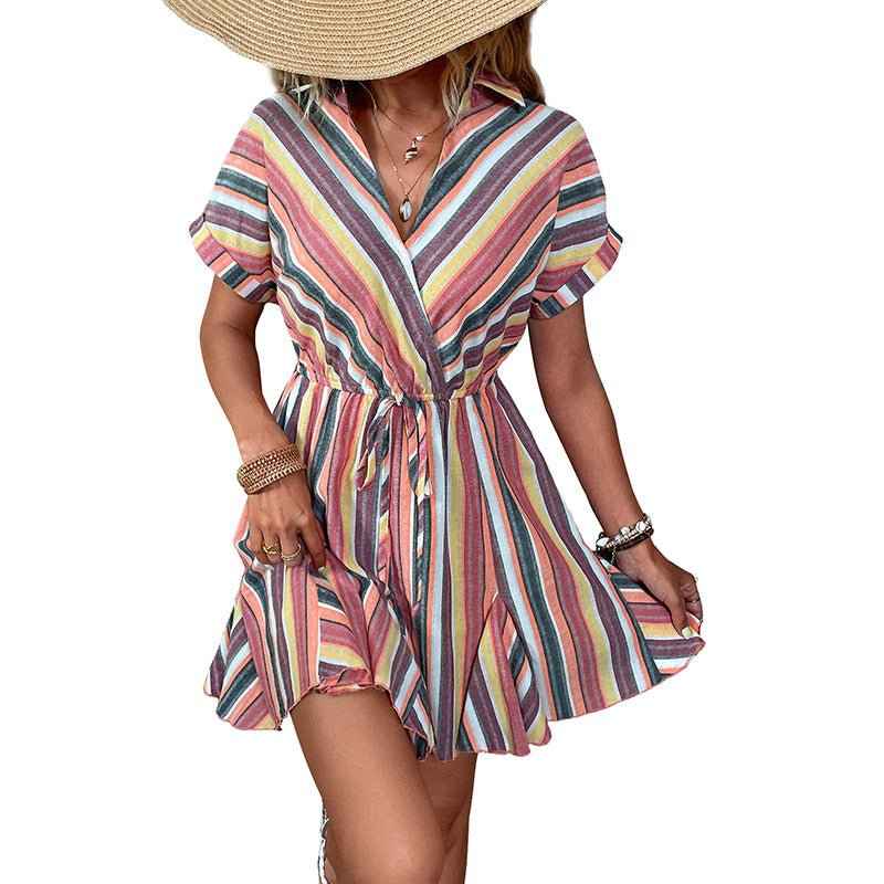 European Chic Euro Ruffle : Striped Dress