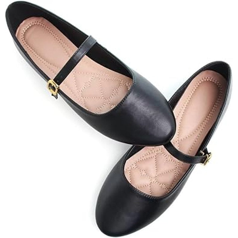 Stunner Womens Size 7 Black Mary Jane Ballet Flats Round Toe Ankle Strap Shoes