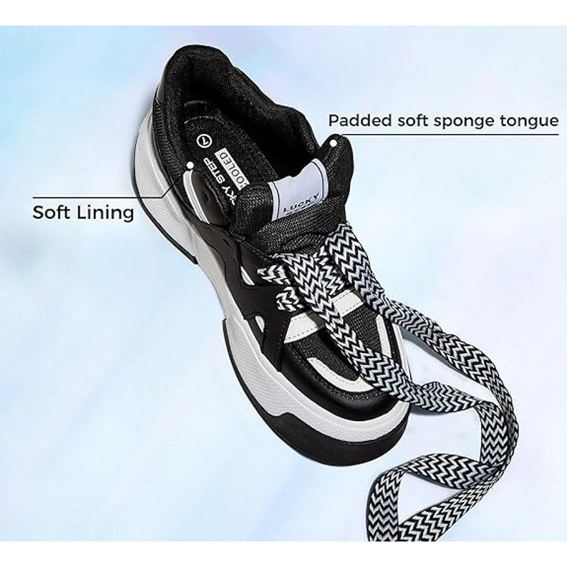 Lucky Step Womens Size 9 Black Thick Sole Faux Leather Retro Platform Sneakers