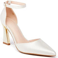 Juliet Holy Womens Size 6.5 Off White Satin Pointy Toe 3.5" Heel Pumps Shoes