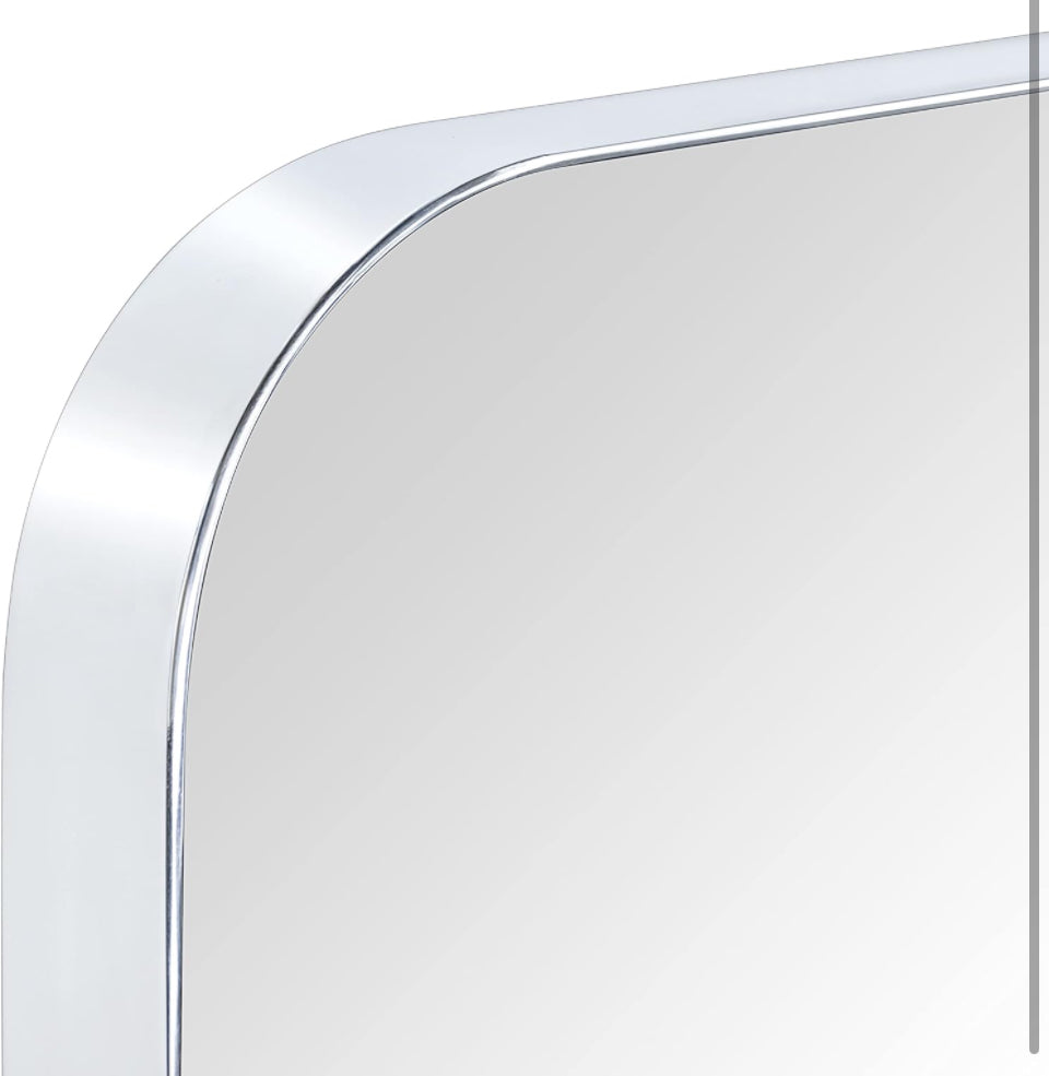 GRACTO 20x30 inch Chrome Stainless Steel Metal Framed Bathroom Mirror Wall Mounted Rounded Rectangular Bathroom Vanity Mirror