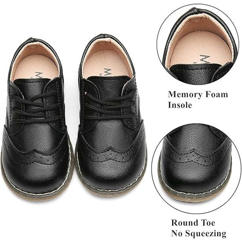 New Dadawen Toddler Boys Size 9 Black Faux Leather Lace Up Oxford Dress Shoes