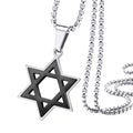 555Jewelry Stainless Steel Star of David Necklace for Men Box Chain Star Of David Necklace for Women Small Jewish Star Necklace Mens Jewish Star Necklace 22 Inch Silver & Black