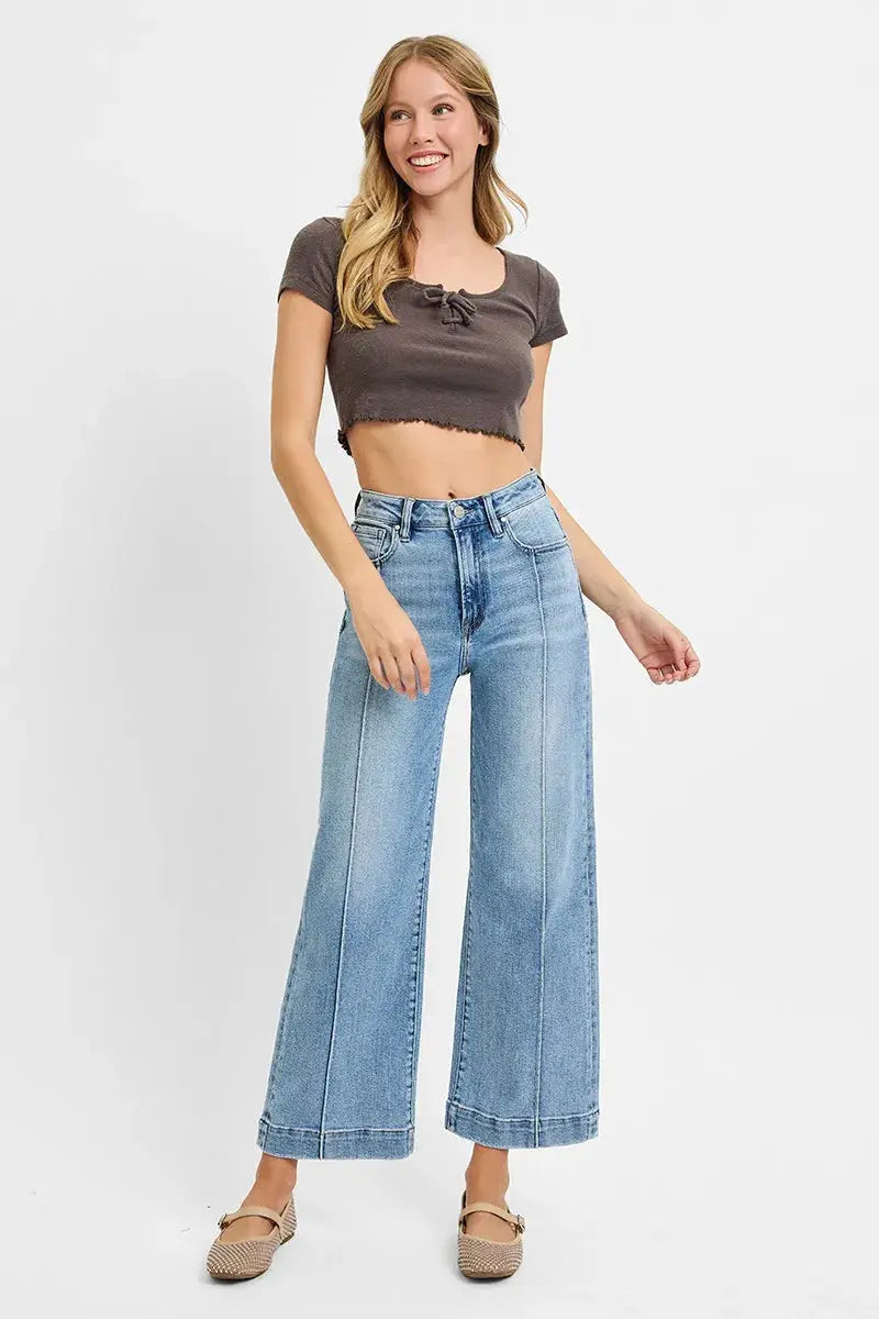 RISEN Jeans - Plus Size High Rise Crop Wide Leg Jeans