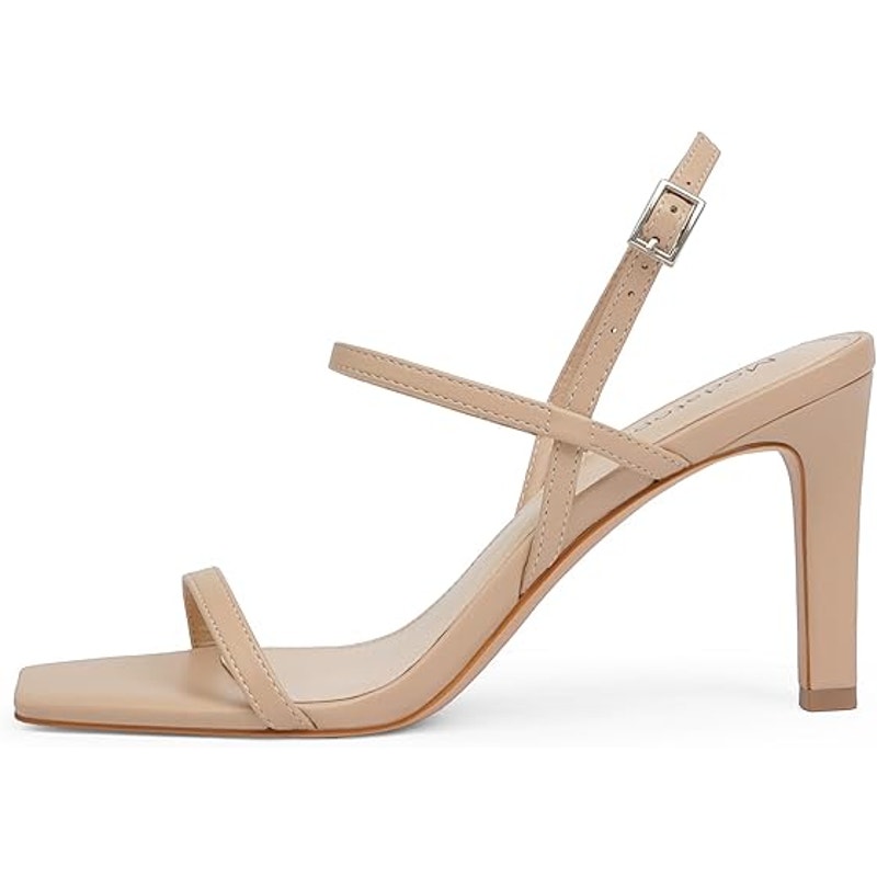 Modatope Womens Size 7.5 Nude Tan Open Toe Ankle Strap 3.75" Heel Sandal Shoes