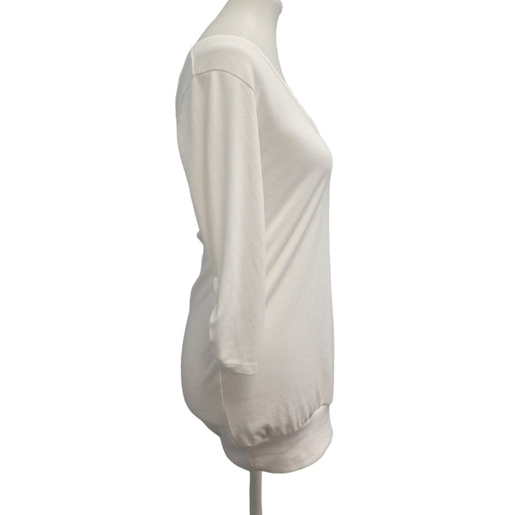 Passion Womens Small White Viscos Spandex Long Sleeve Lace Up V Neck Top