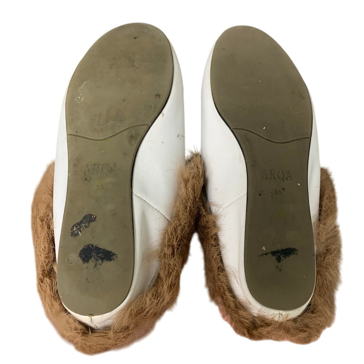 Arqa Womens Size 6 White w Brown Fur Rounded Toe Slide On Mule Slipper Shoes