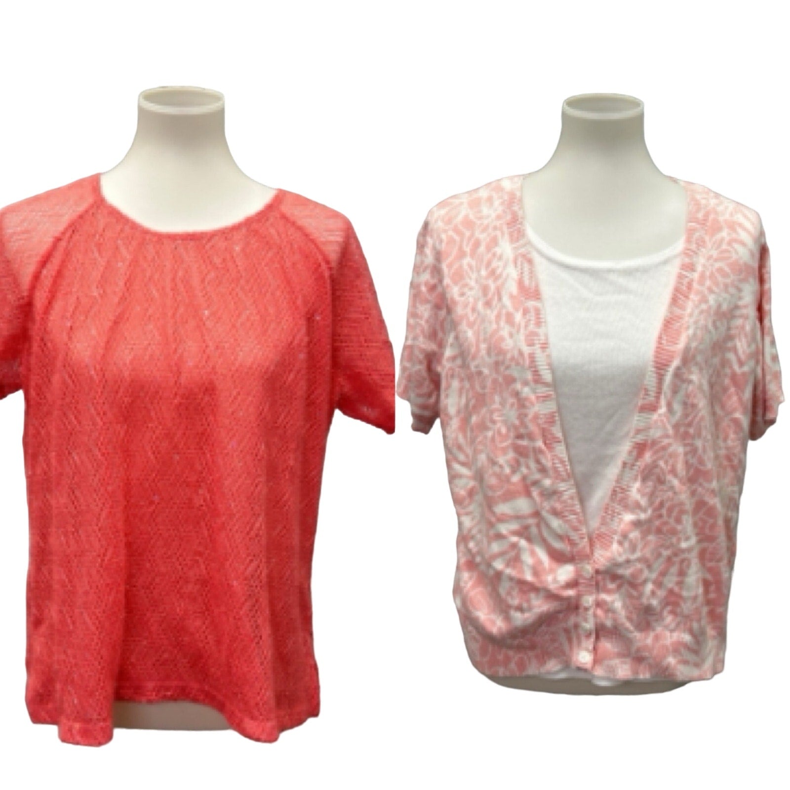 2 Cathy Daniels Womens XL Short Sleeve Orange Peach PolyCotton Sweater Tops