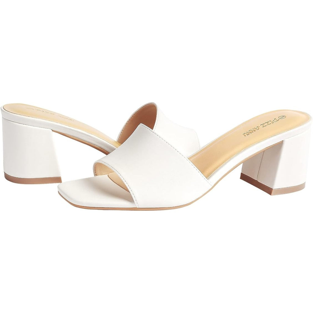 Pizz Annu Womens Size 8 White Open Toe Slide On 2.5" Block Heel Sandal Shoes