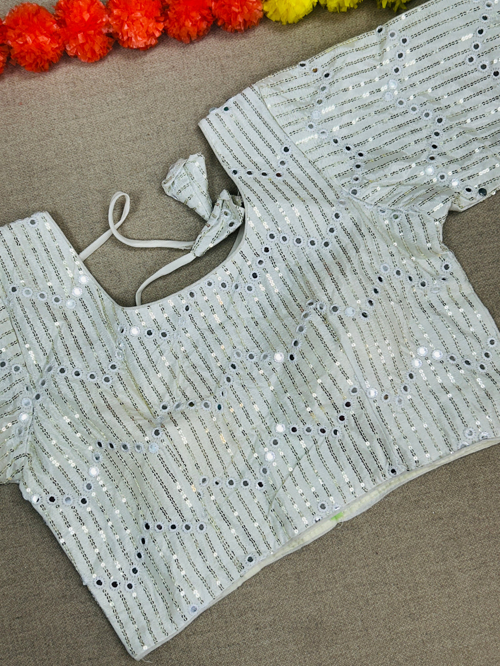 Silk blouse with mirror and sequin work