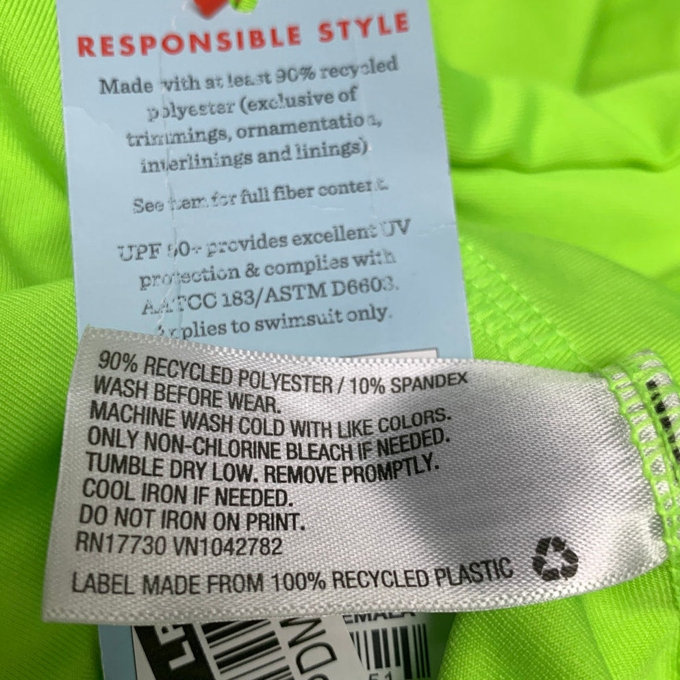 New Cat & Jack Boys XS (4/5) Long Sleeve Neon Green UPF 50+ Swim Swimming Shirt