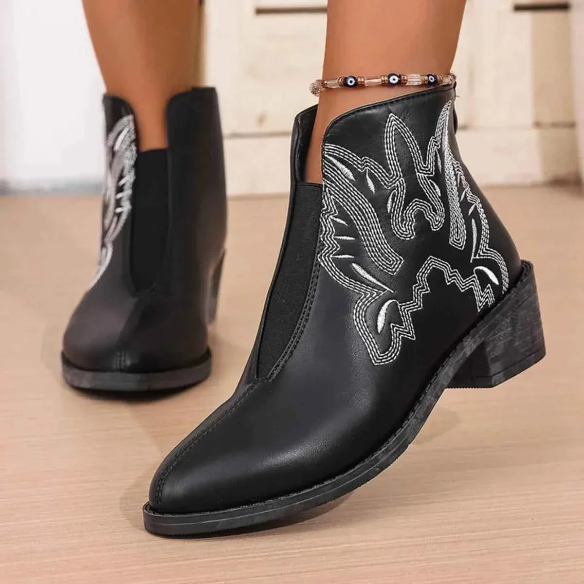 Western Embroidered : Ankle Boots