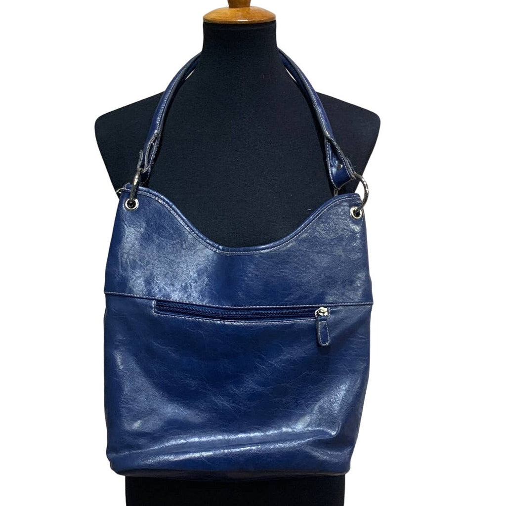 Croft & Barrow Faux Leather Single Strap Blue Handbag Purse w Lots of Pockets