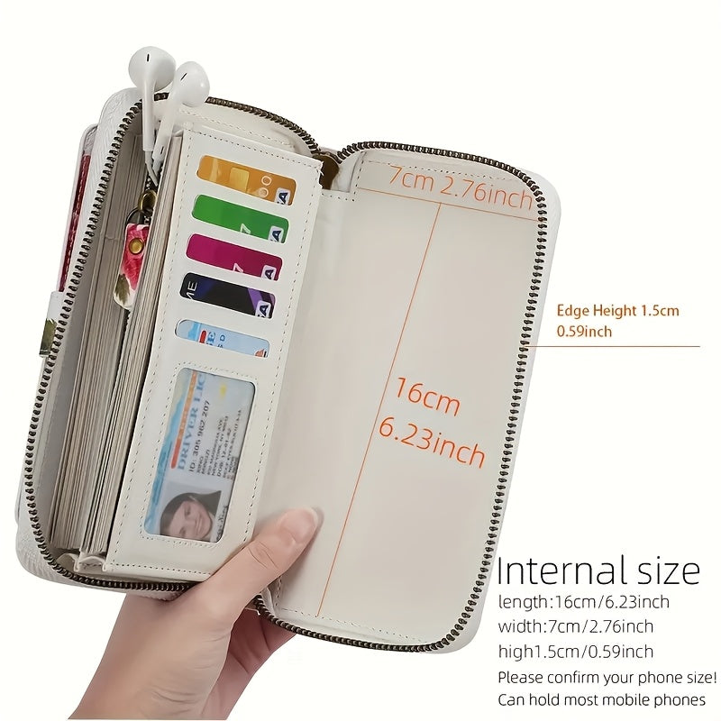 Elegant Floral PU Clutch Chic Zipper Wallet  Phone Bag