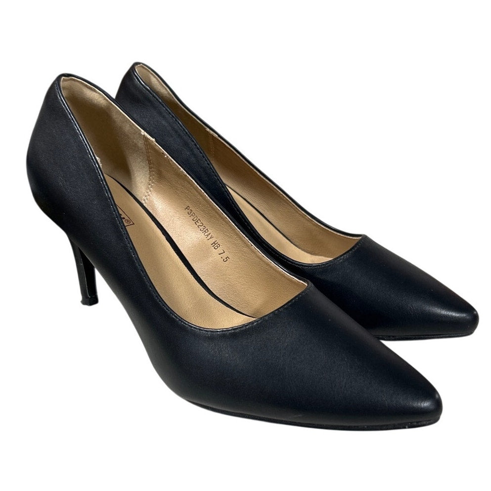 IDIFU Womens Size 7.5 Black 3" Stiletto Heel PU Leather Closed Pointed Toe Shoes
