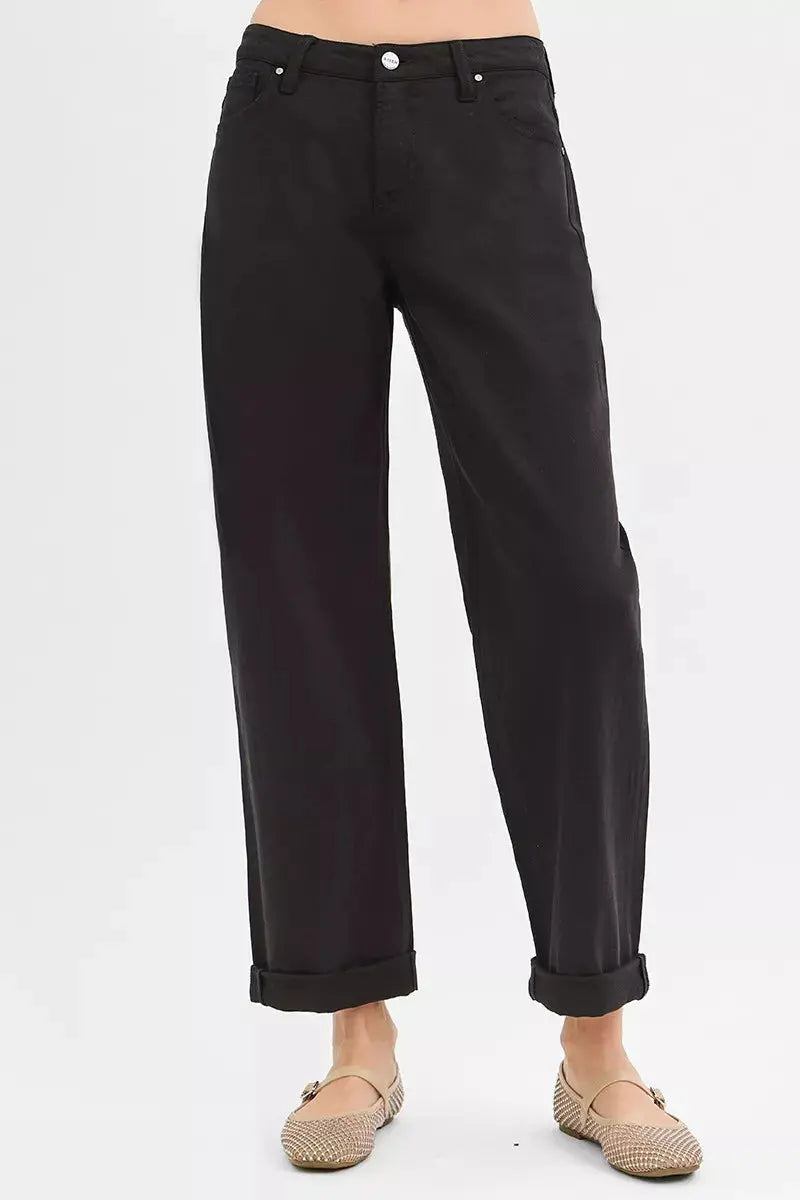 RISEN Jeans - Tummy Control Mid Rise Ankle Barrel Relaxed Baggy Jeans