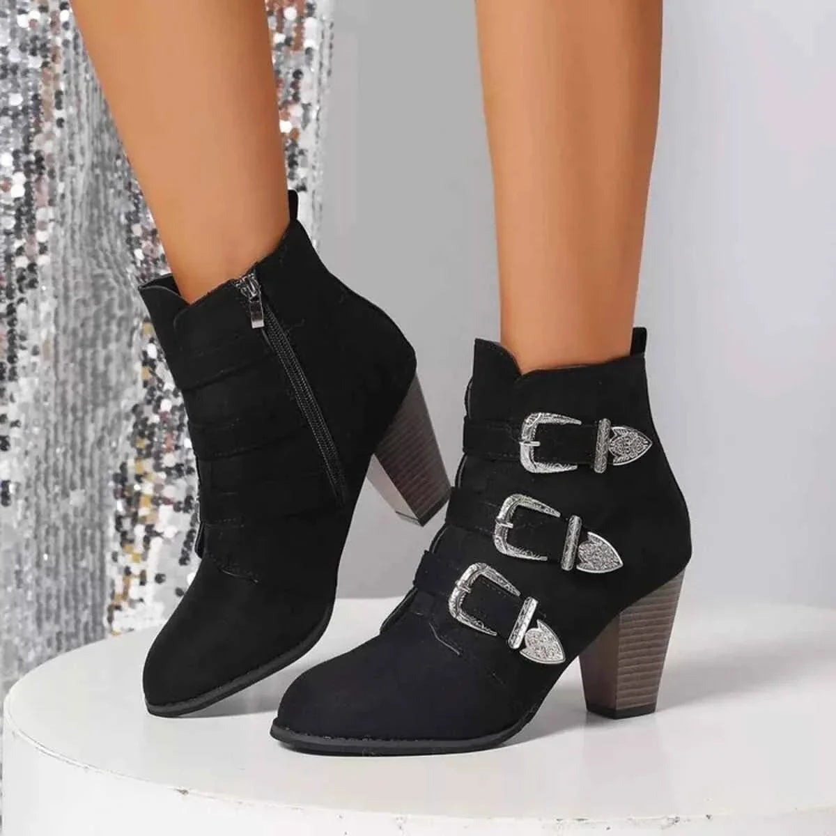 Trendy Ankle Boots : With Sliver Buttons