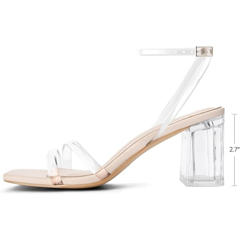 New Shoe'N Tale Womens Size 8.5 Clear Ankle Strap Open Toe 3" Block Heel Shoes