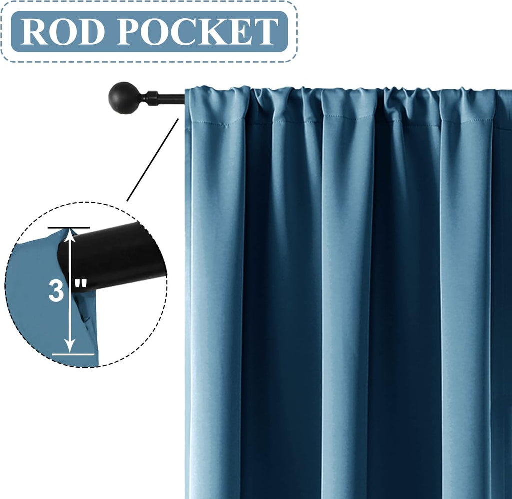 Blackout Curtains for Living Room, Thermal Insulated Rod Pocket Window Drapes for Bedroom, 2 Panels (42X84 Inch, Blue)