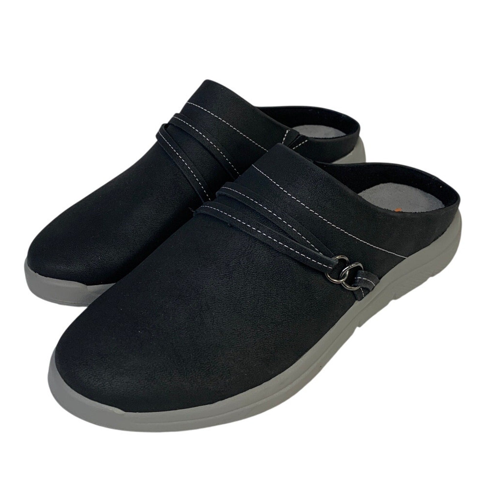 New JSport Womens 10 Black Faux Leather Gina Slip On Memory Foam Sneaker Shoes