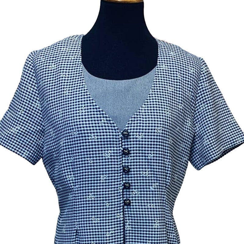 Vintage 1990s XL Basic Edition Black White Plaid Layered Look Short Sleeve Dress