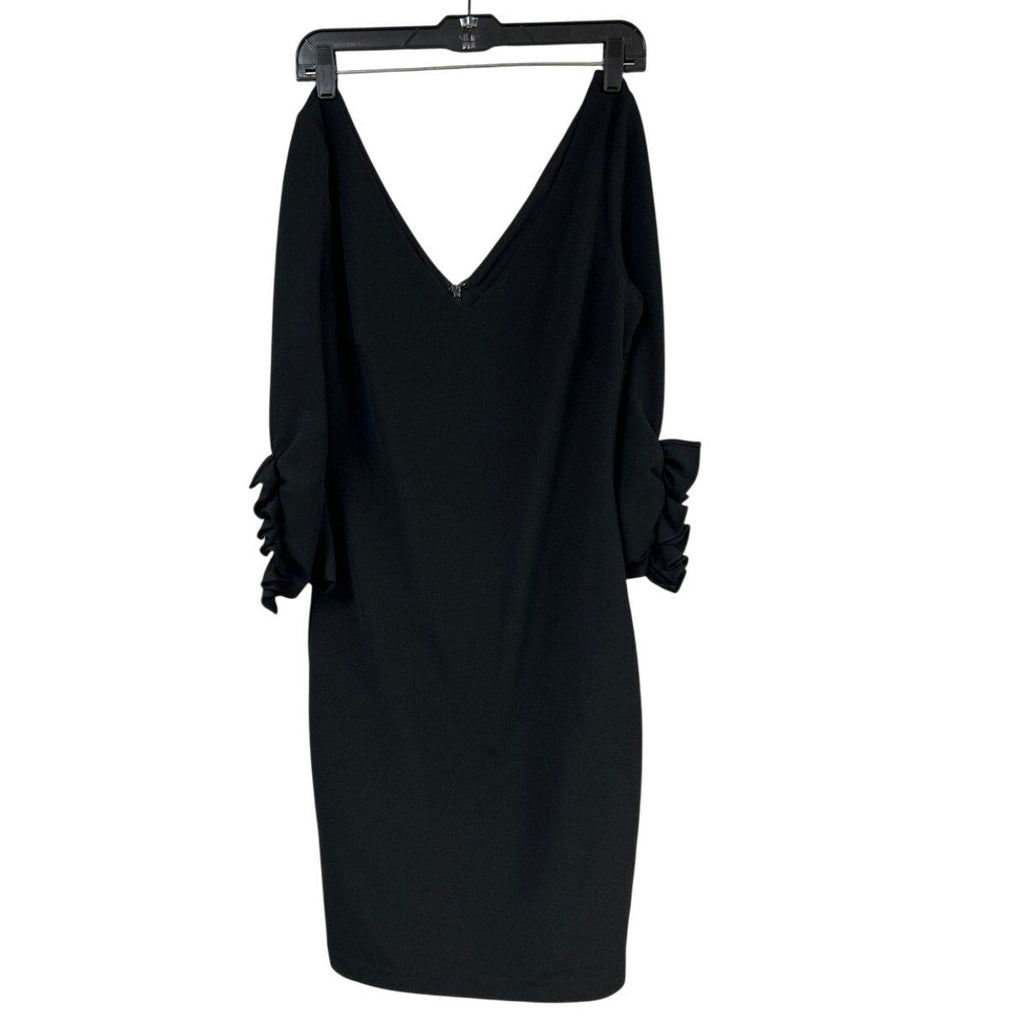 Badgley Mischka Size 6 Black Pinch Ruffle 3/4 Sleeve All Occasion Sheath Dress