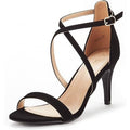 New Dream Pairs Womens Size 7 Black Faux Suede Open Toe 3.5" Heel Sandal Shoes