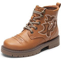 Dream Pairs Girls Size 13 Brown Lace Up Side Zip Embroidered Faux Leather Boots
