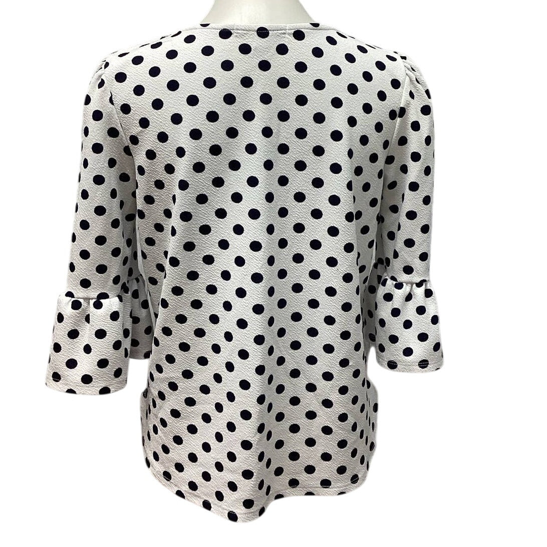 Green Envelope Medium Long Bell Sleeve Polka Dot PolyBlend Crew Neck Top Blouse