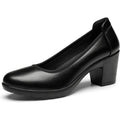 Dream Pairs Womens Size 7.5 Black Faux Leather 3" Chunky Heel Closed Toe Pumps