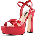 Dumjey Womens 8 Red Faux Leather 5" Heel Platform Open Toe Ankle Strap Shoes